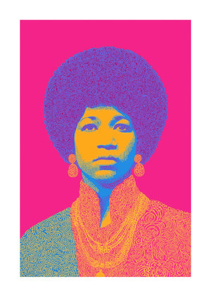 Aretha Franklin on bright pink background unframed art print
