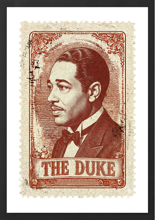 Duke Ellington on a postage stamp wall art print black frame