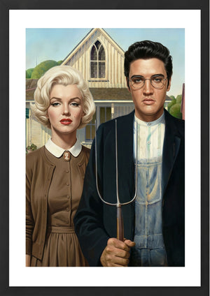 Marilyn Monroe Elvis Presley American Gothic art print black frame