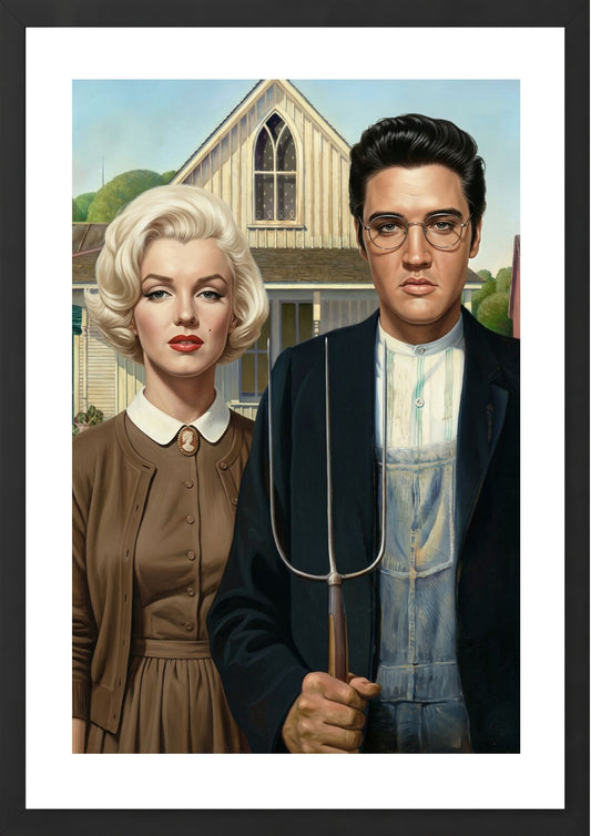 Marilyn Monroe Elvis Presley American Gothic art print black frame