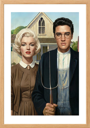 Marilyn Monroe Elvis Presley American Gothic art print timber frame