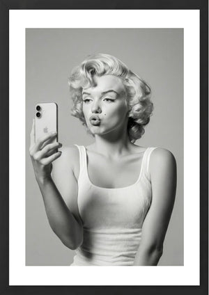 Marilyn Monroe black and white taking a selfie art print black frame