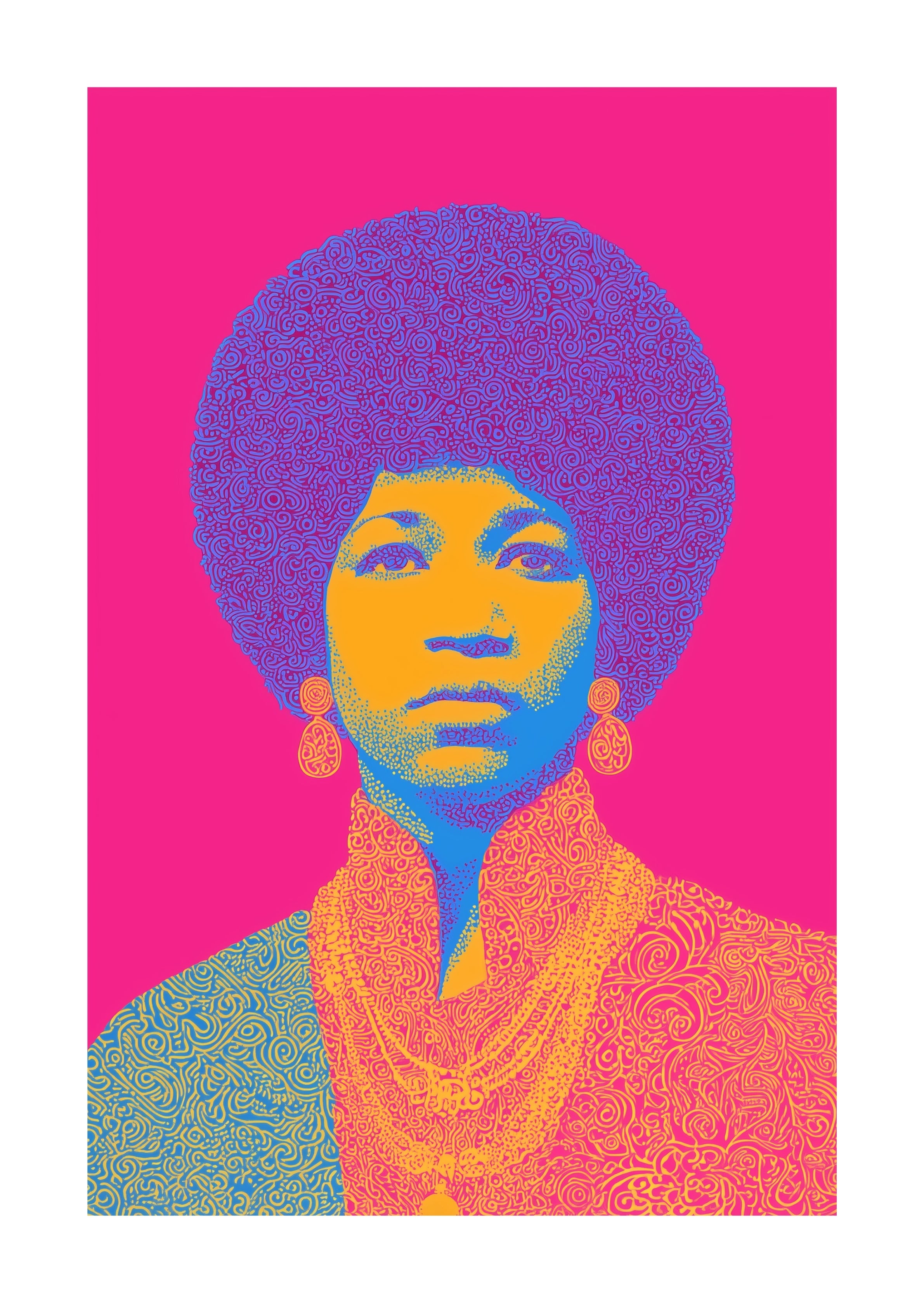 Aretha Franklin on bright pink background unframed art print
