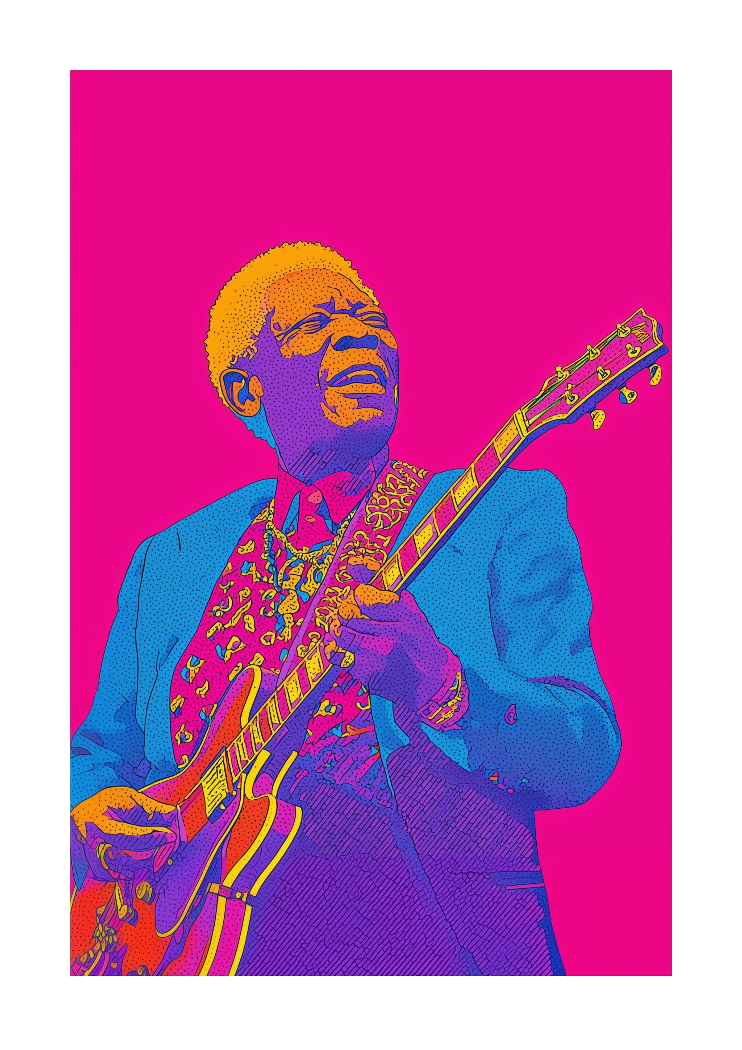 BB King on bright pink background unframed art print
