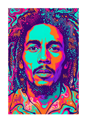Colorful abstract portrait with Bob Marley face in the center