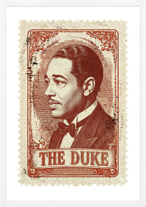 Duke Ellington on a postage stamp wall art print white frame