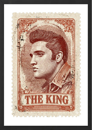 Elvis Presley on a postage stamp wall art print black frame