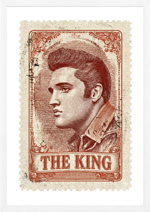 Elvis Presley on a postage stamp wall art print white frame