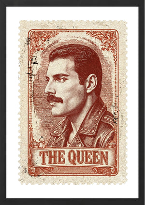 Freddy Mercury of Queen on a postage stamp art print black frame