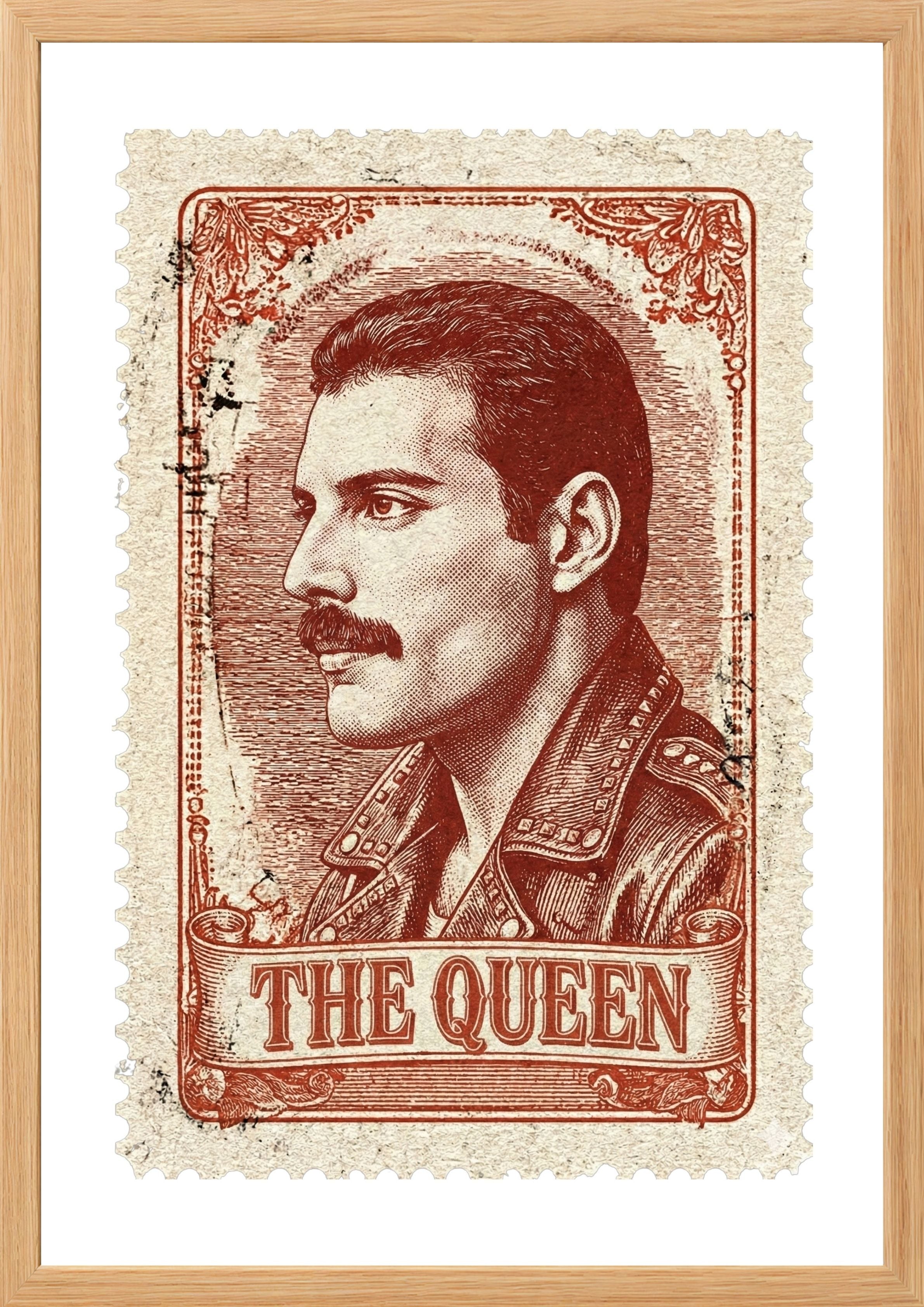 Freddy Mercury of Queen on a postage stamp art print timber frame