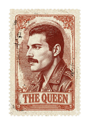 Freddy Mercury of Queen on a postage stamp unframed art print