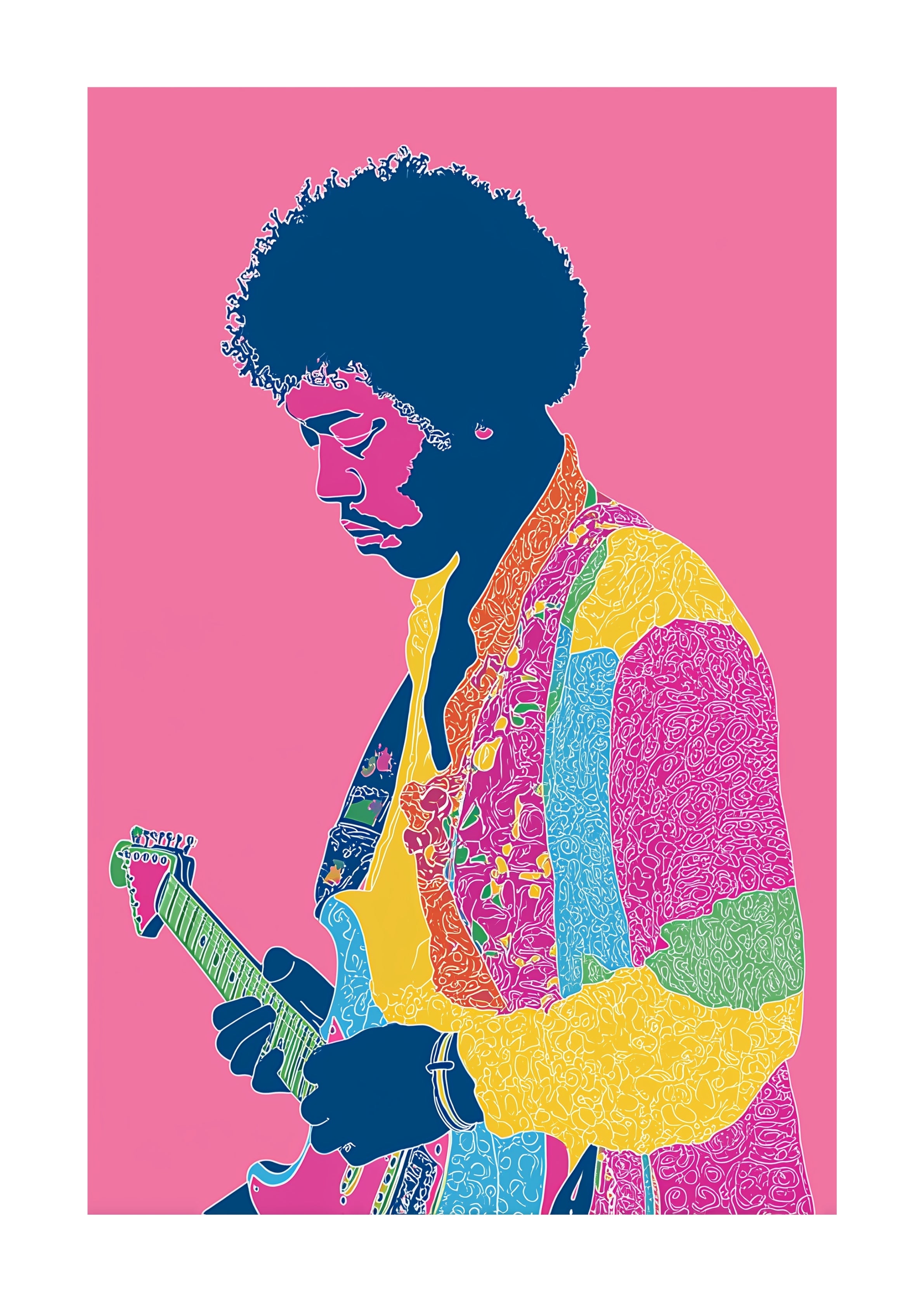 Jimi Hendrix on pink background unframed art print 