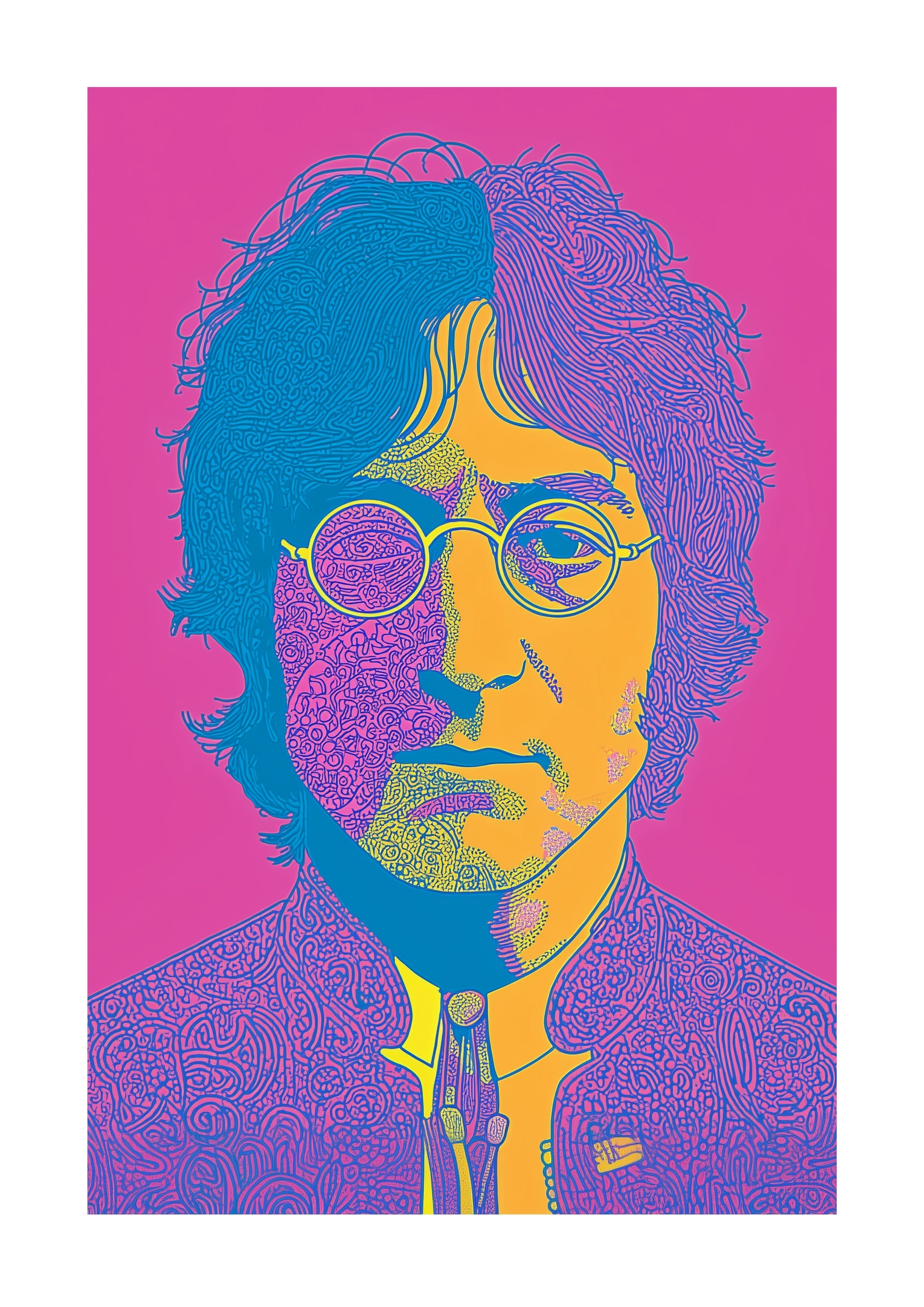 John Lennon art print pink yellow and blue unframed pop art print