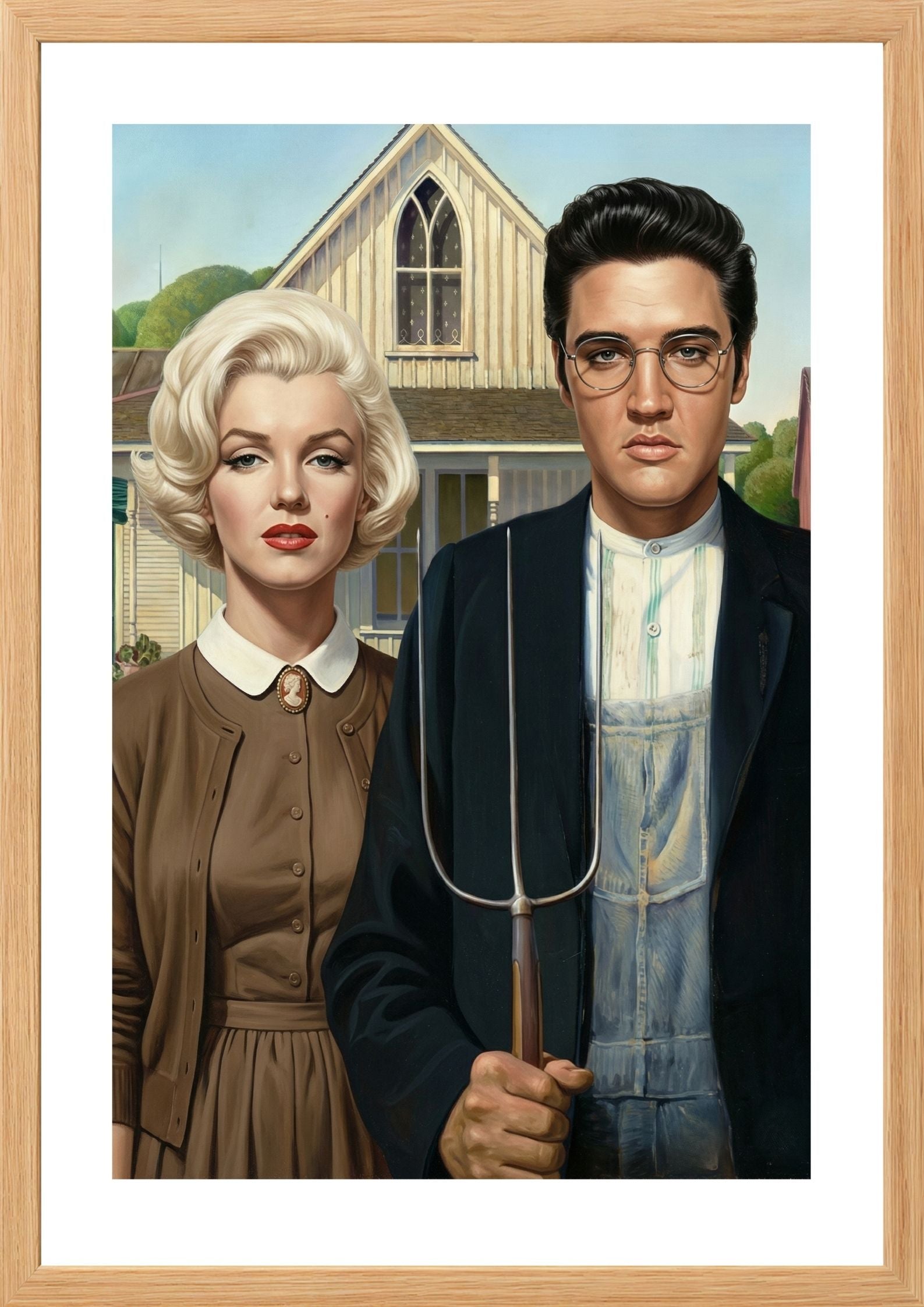 Marilyn Monroe Elvis Presley American Gothic art print timber frame