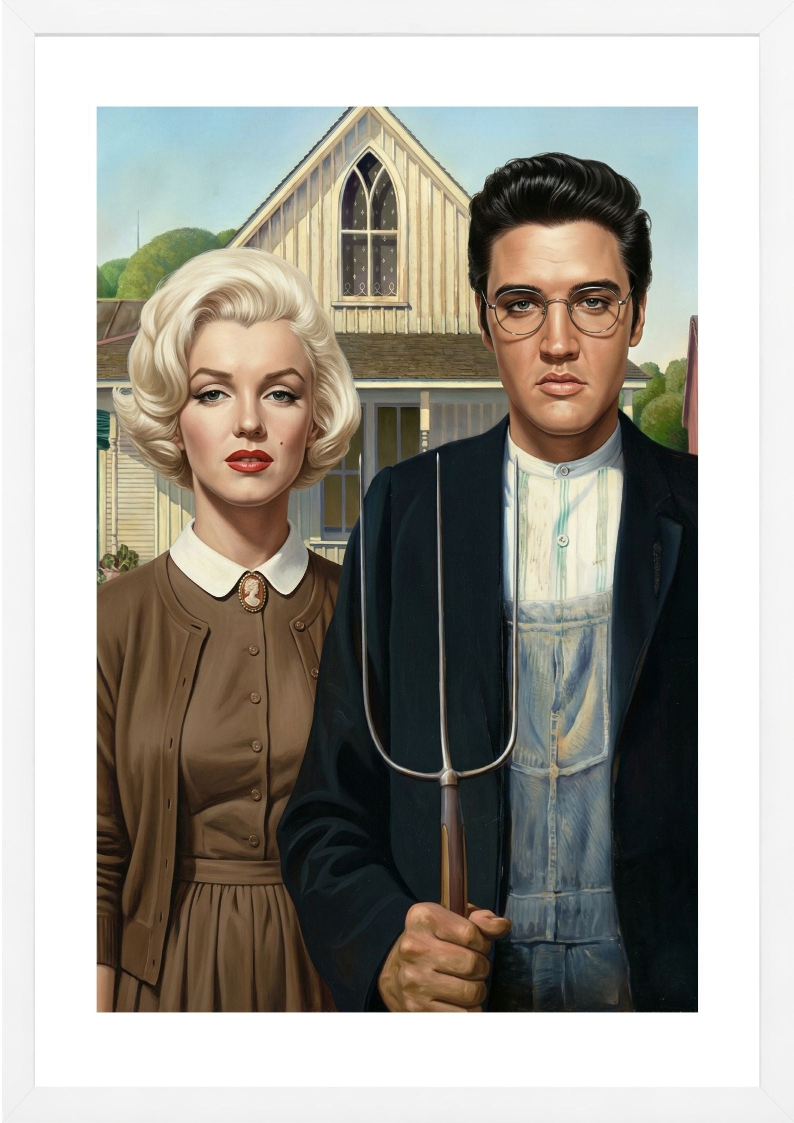 Marilyn Monroe Elvis Presley American Gothic art print white frame