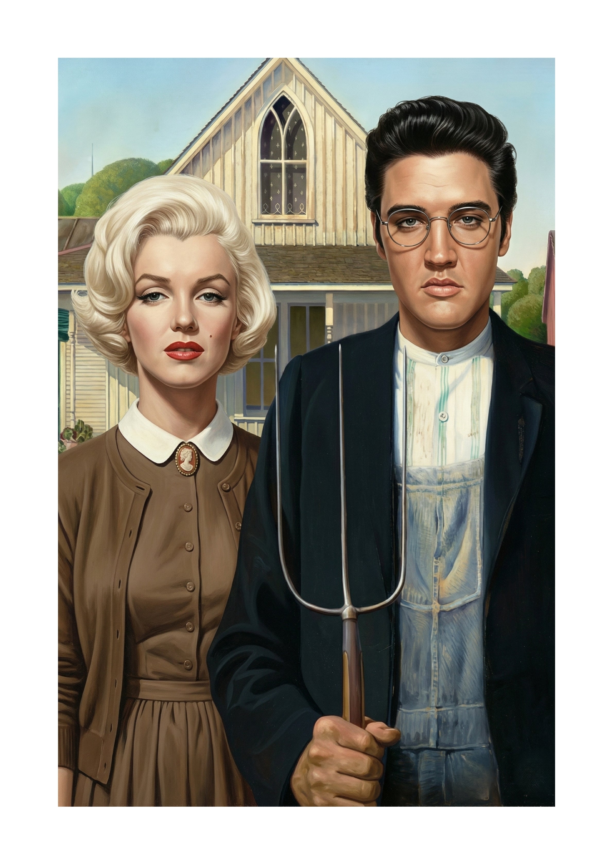 Marilyn Monroe Elvis Presley American Gothic unframed print