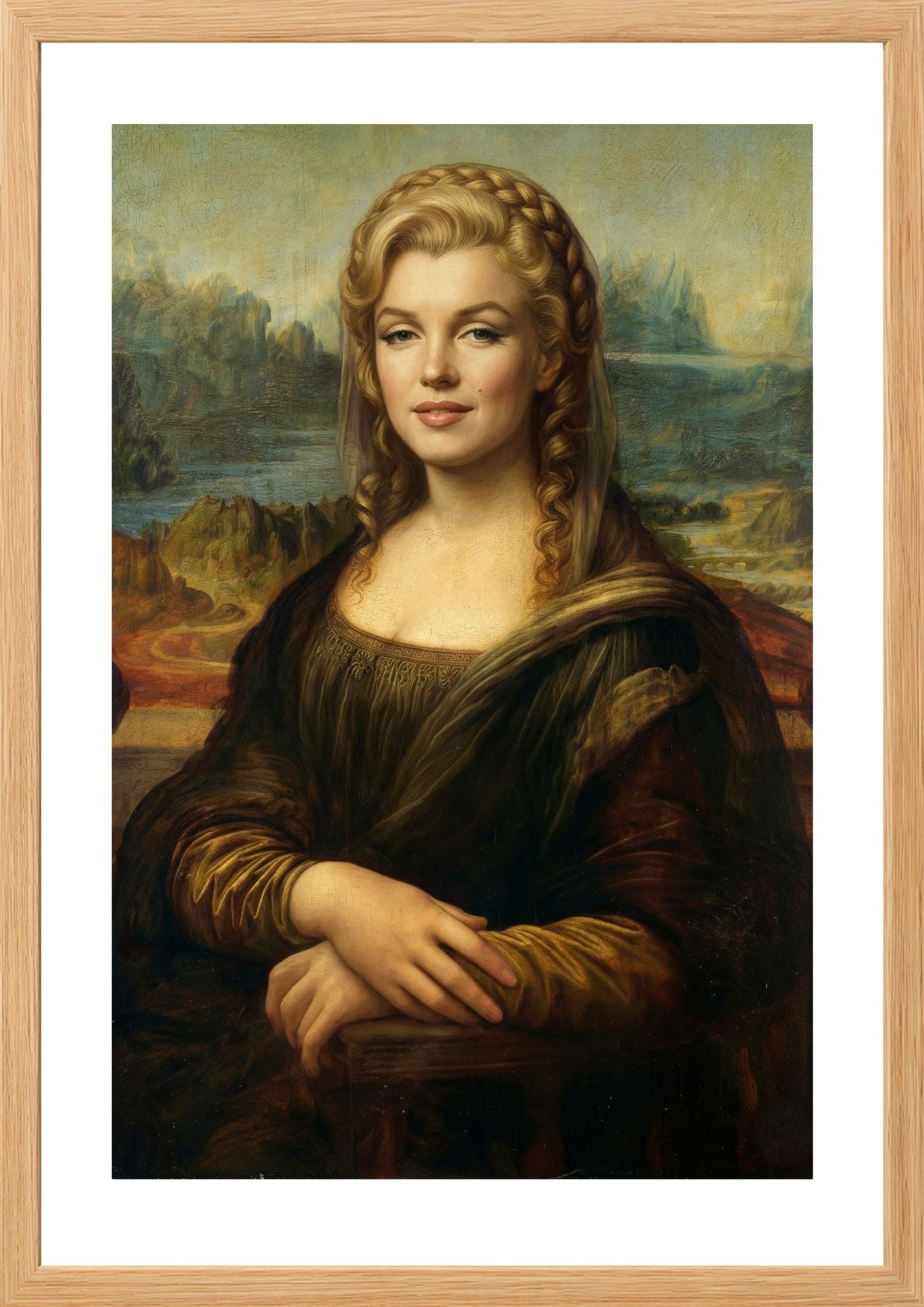 Marilyn Monroe as Mona Lisa art print timber frame