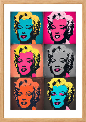 Marilyn Monroe Warhol style, 6 colourful squares, art print timber frame