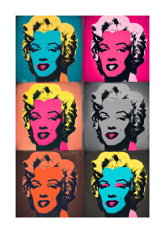 Marilyn Monroe Warhol style, 6 colourful squares unframed art print
