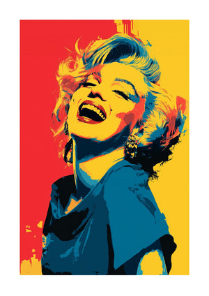 Marilyn Monroe laughing pop art print yellow red blue unframed print