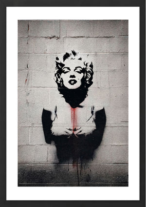 Marilyn Monroe painted on concrete wall art print in black frame