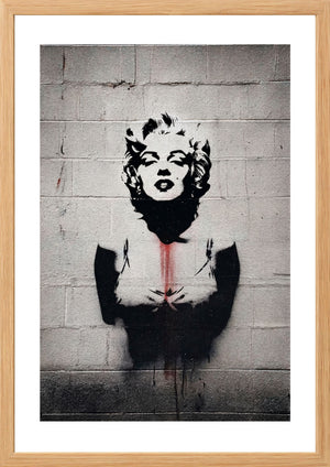 Marilyn Monroe painted on concrete wall art print in timber frame
