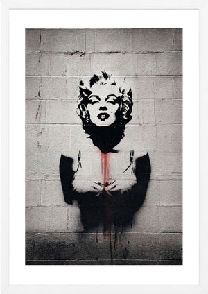 Marilyn Monroe painted on concrete wall art print in white frame