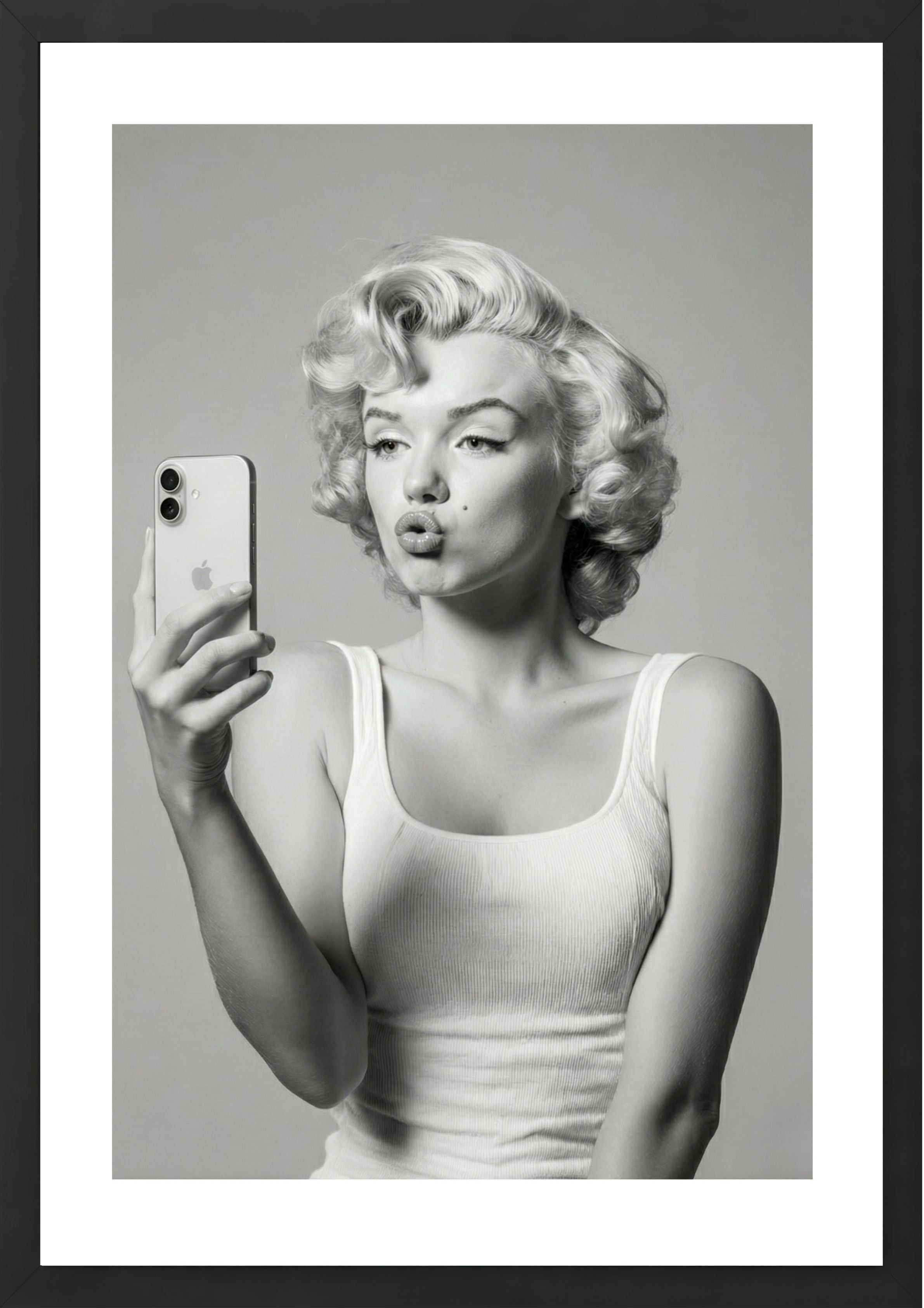 Marilyn Monroe black and white taking a selfie art print black frame