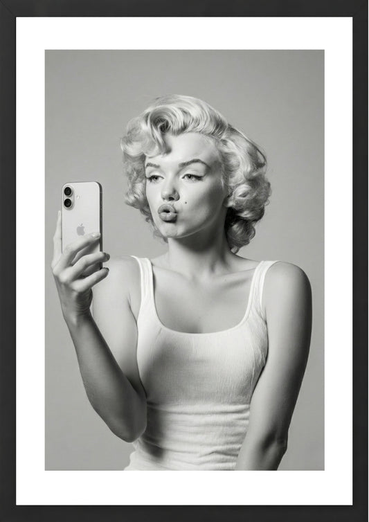 Marilyn Monroe black and white taking a selfie art print black frame