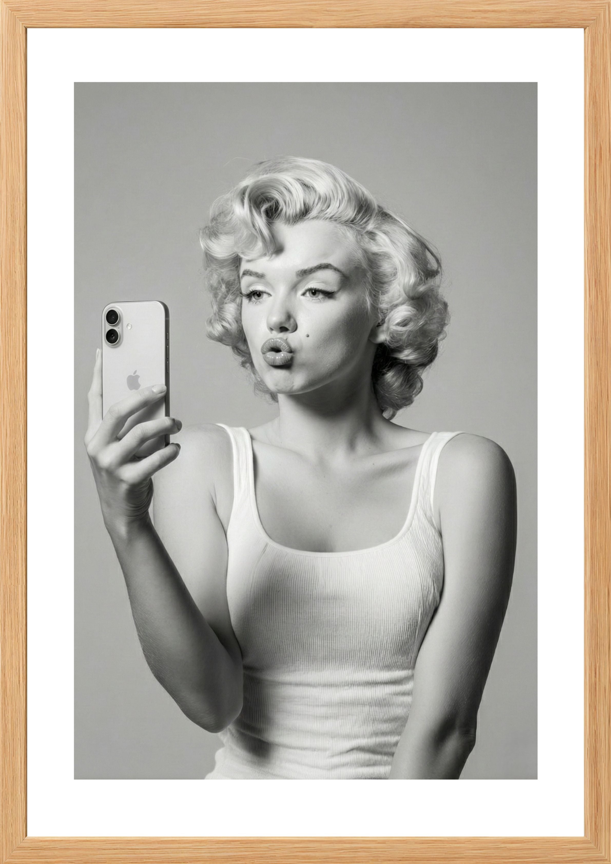 Marilyn Monroe black and white taking a selfie art print timber frame