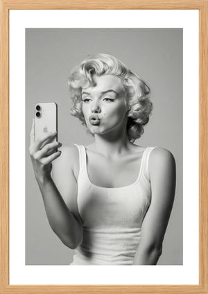 Marilyn Monroe black and white taking a selfie art print timber frame