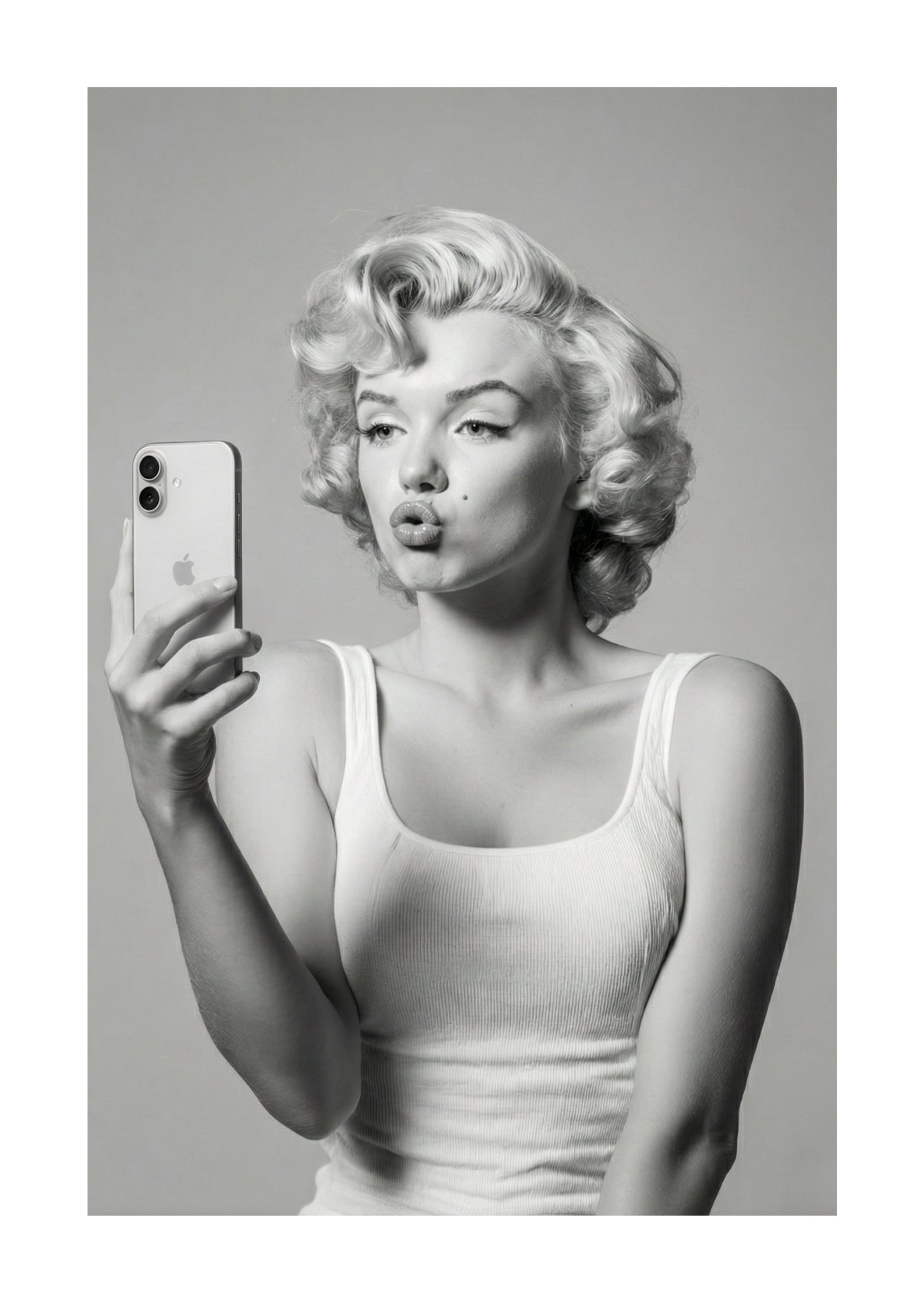 Marilyn Monroe black and white taking a selfie unframed art print