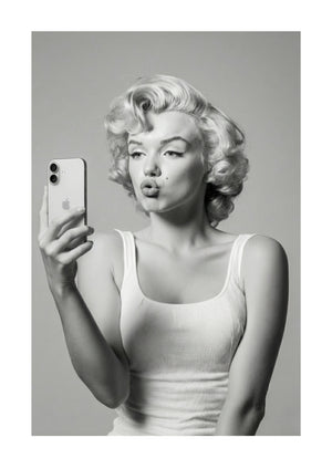 Marilyn Monroe black and white taking a selfie unframed art print