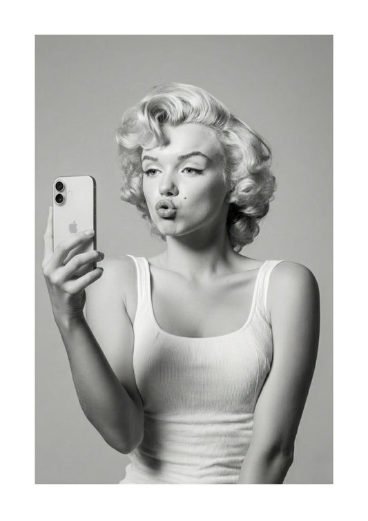 Marilyn Monroe black and white taking a selfie unframed art print