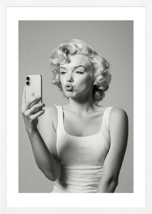 Marilyn Monroe black and white taking a selfie art print white frame