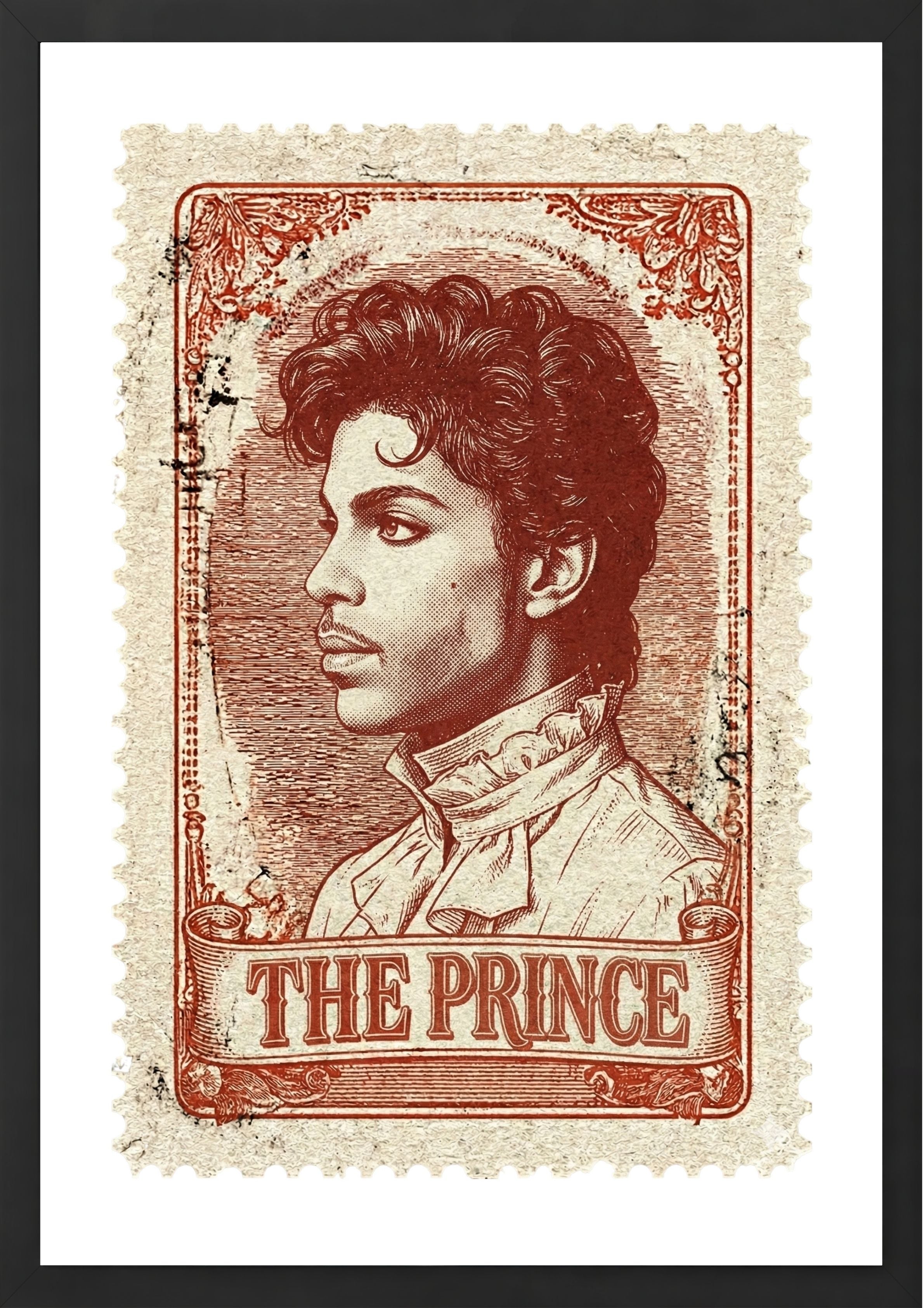 Prince on a postage stamp wall art print black frame