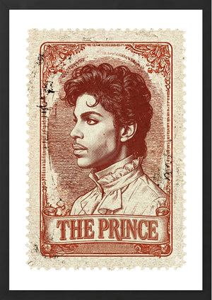 Prince on a postage stamp wall art print black frame