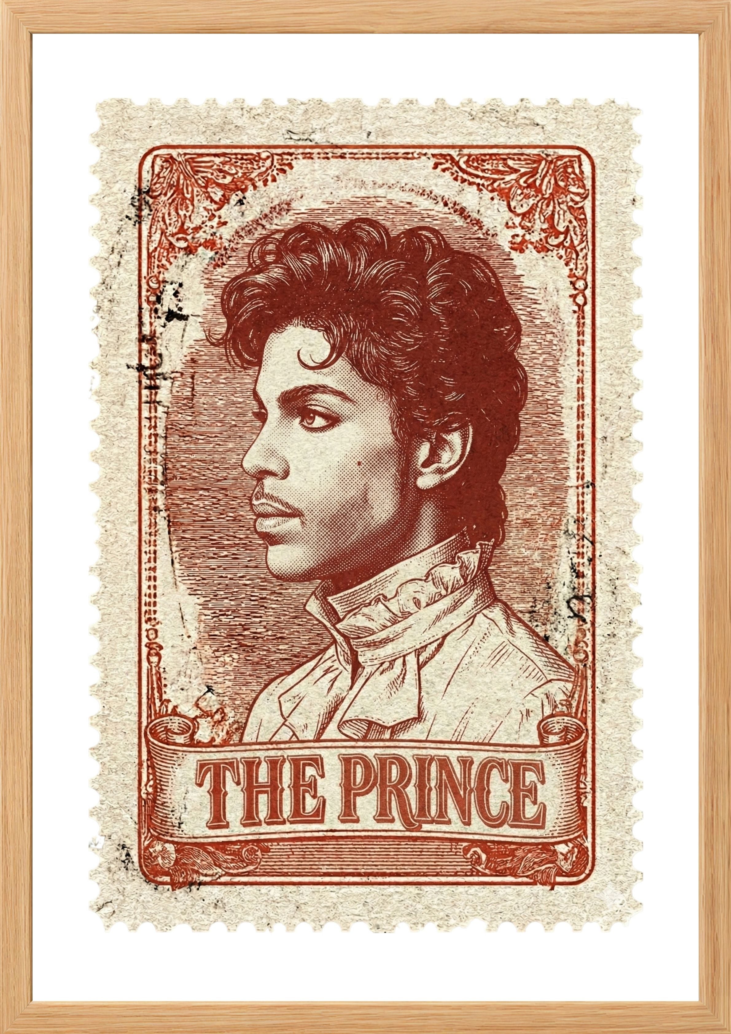 Prince on a postage stamp wall art print timber frame