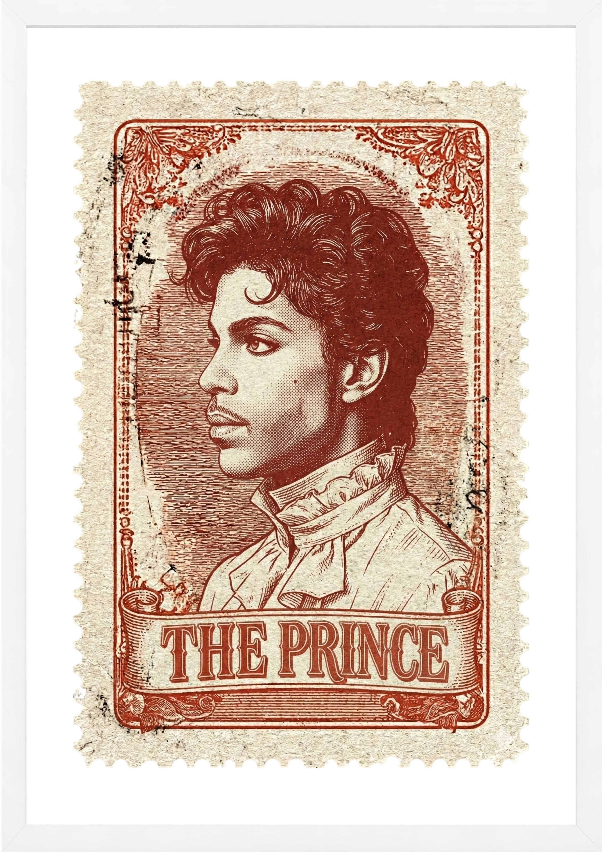 Prince on a postage stamp wall art print white frame
